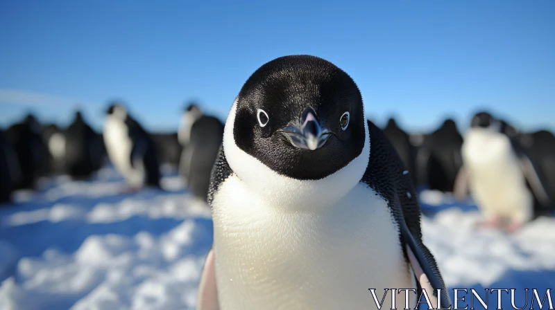 Close-Up View of Penguin on Antarctic Snow AI Image