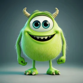 Friendly Green Monster with Wide Smile