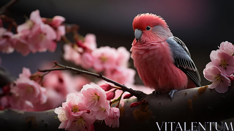 Pink Bird Amidst Cherry Blossoms - A Photo-Realistic Artwork AI Image