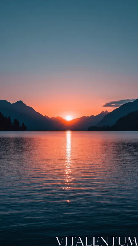 Mountain Sunset Reflection on Serene Lake AI Image