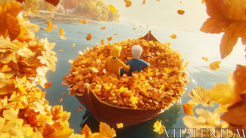 Peaceful Journey Through Autumn Leaves AI Image