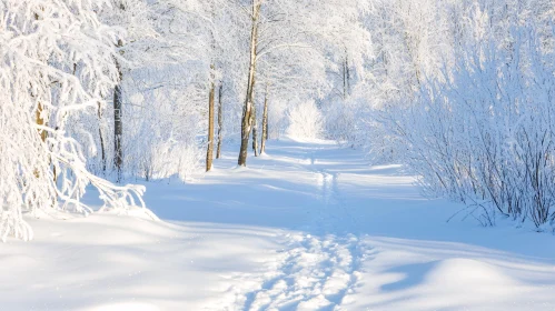 Serene Snowy Woodland Trail