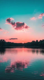 Serene Lake Sunset with Reflection of Pink Clouds