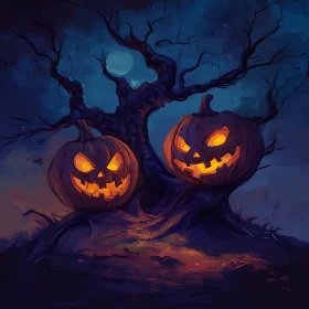 Spooky Night with Glowing Pumpkins