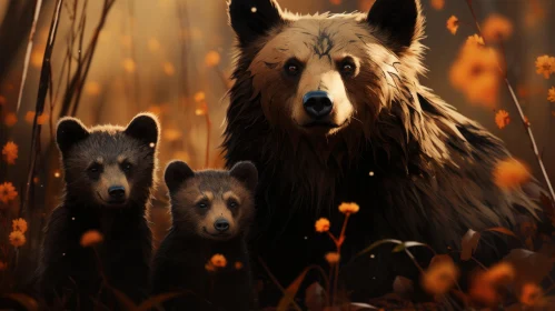 Adorable Bear Family in Flower Field - Concept Artwork