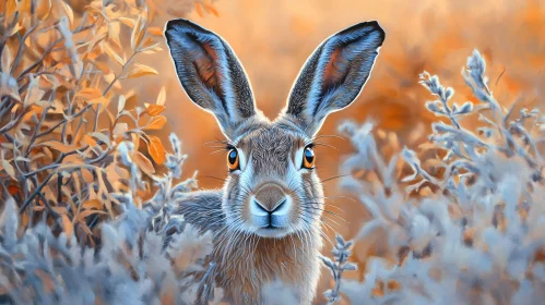 Bunny Peering Through Autumn Leaves