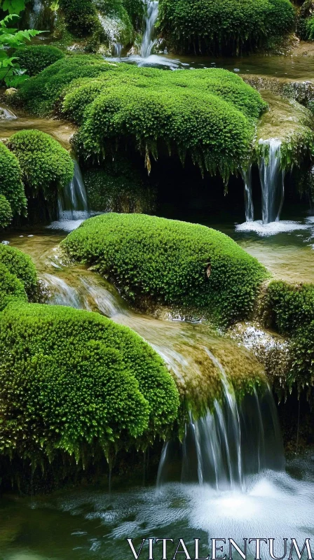 AI ART Serene Moss Waterfall in a Forest