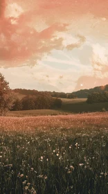 Peaceful Field Landscape During Sunset