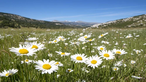 Scenic Daisy Meadow with Mountain Views