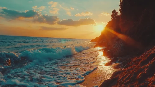 Coastal Sunset with Golden Reflections