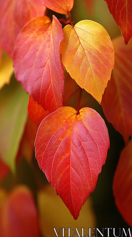 Detailed Autumn Leaves with Red and Yellow Hues AI Image