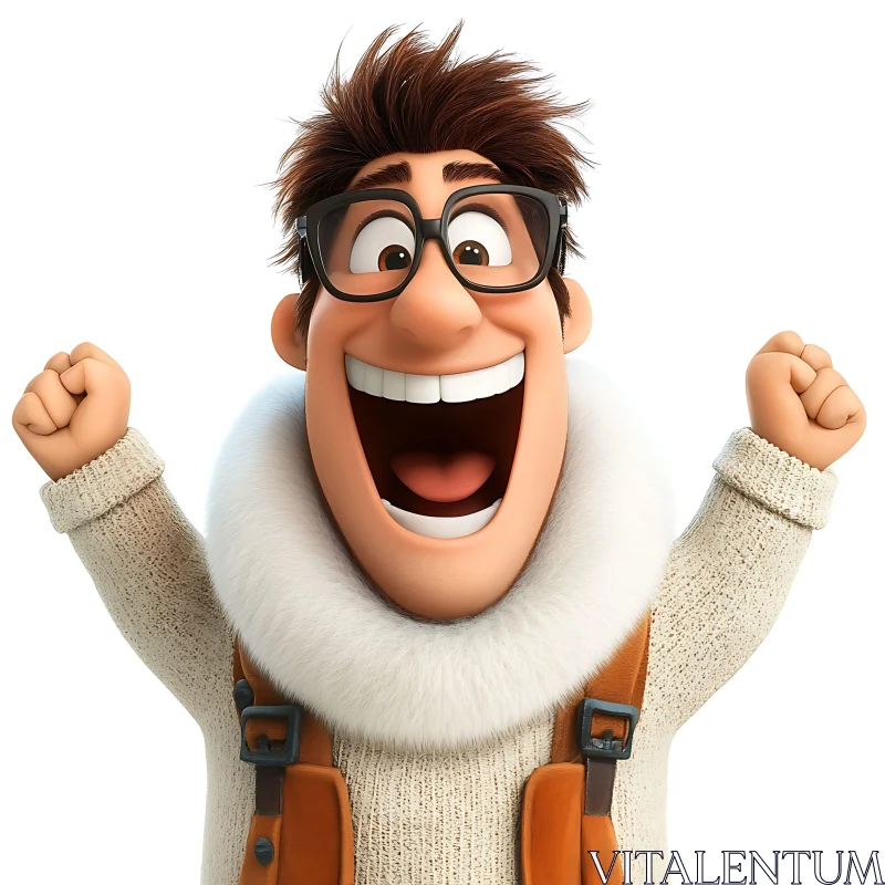 Happy Animated Character with Cozy Sweater AI Image