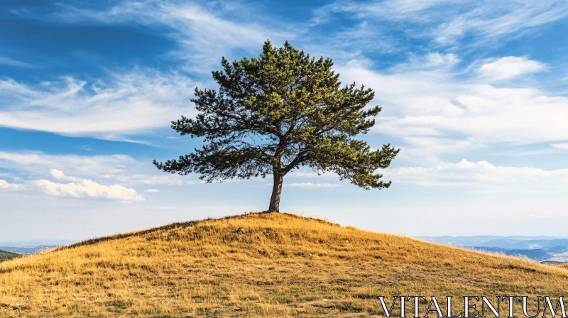 AI ART Solitude in Nature: Hillside Tree