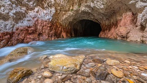 Scenic Cave with Crystal Clear Stream