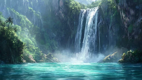 Turquoise Waters and Greenery Waterfall