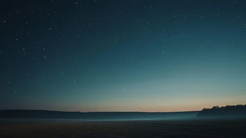 Twilight Horizon and Starry Night Above Quiet Field