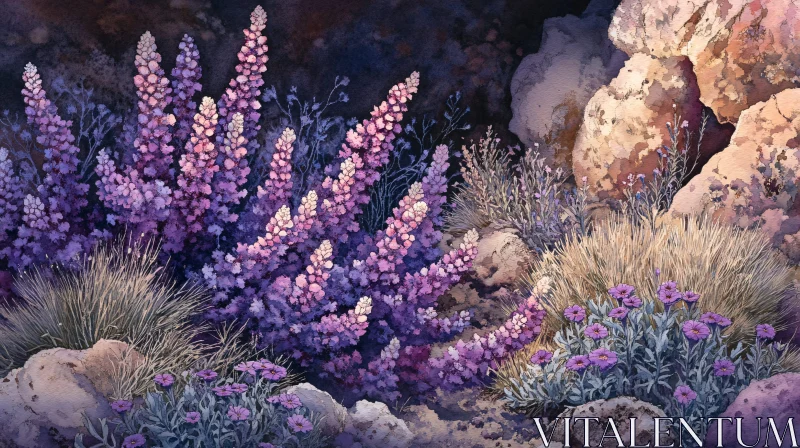 AI ART Enchanting Rock Garden with Blooming Wildflowers