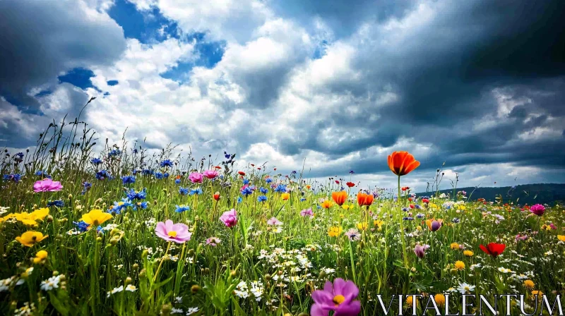 AI ART Wildflowers in Bloom Amidst Cloudy Sky