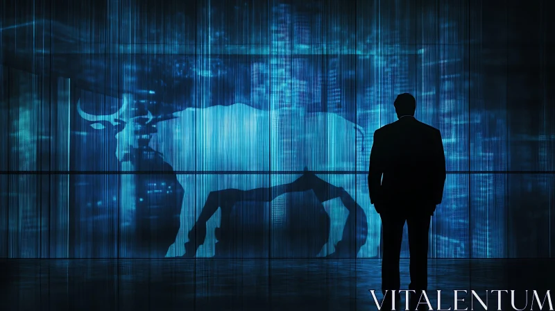 Digital Bull Screen with Human Silhouette AI Image