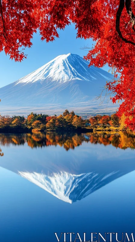 Mountain and Lake with Autumn Foliage AI Image