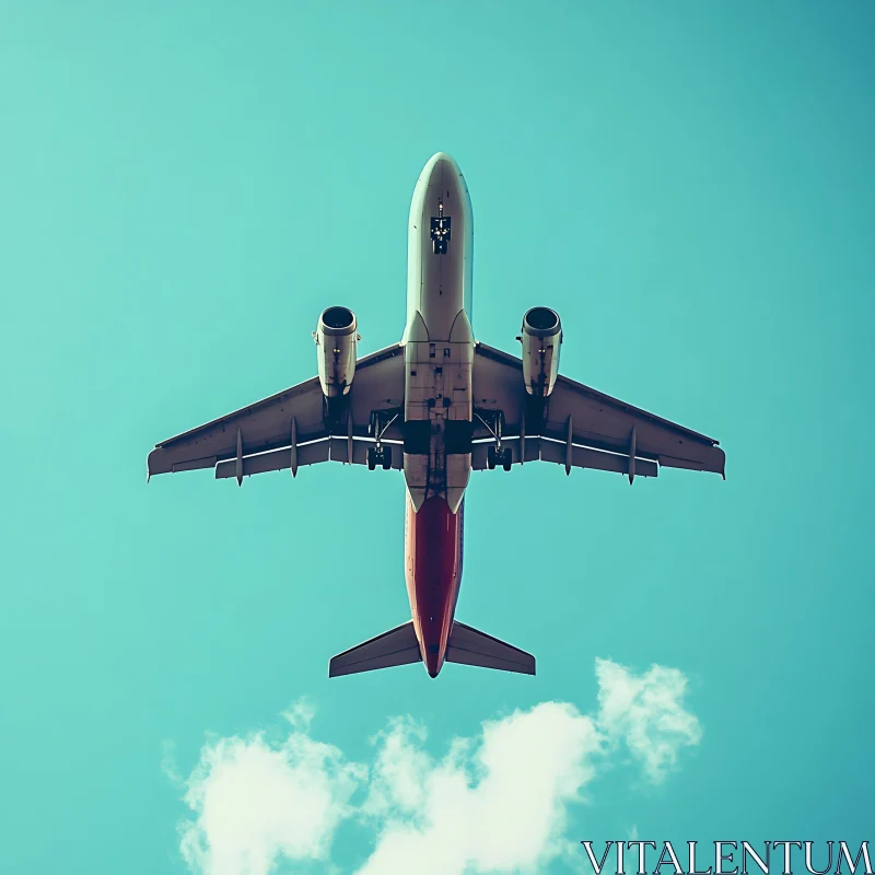 Airplane Soaring in Clear Blue Sky AI Image