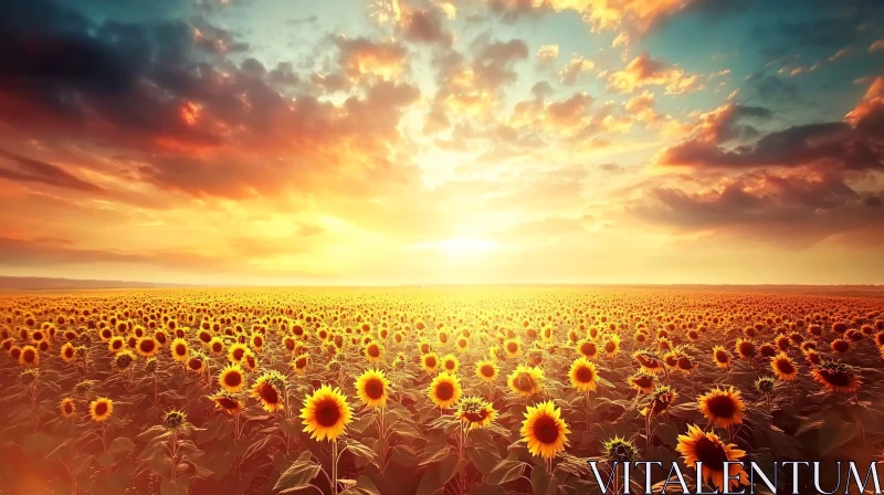 Golden Sunflower Landscape AI Image