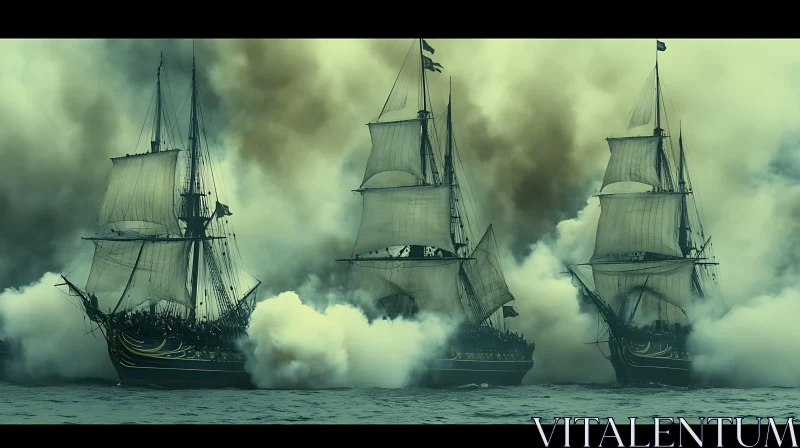 Historic Sailing Ships in Intense Naval Warfare AI Image