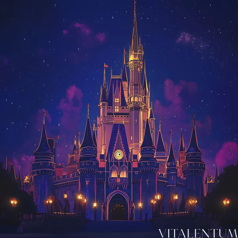 Enchanted Castle Under Night Sky AI Image