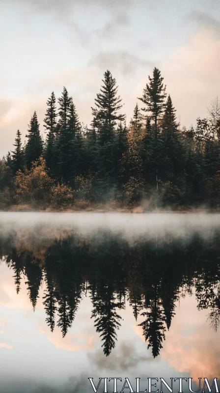 Mystical Forest Reflection on Tranquil Lake AI Image