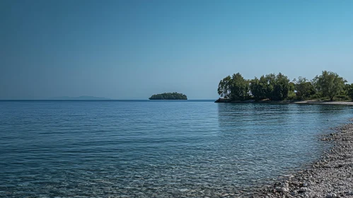 Tranquil Coastal Scene with Distant Island