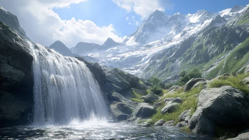 Serene Mountain Waterfall Scene