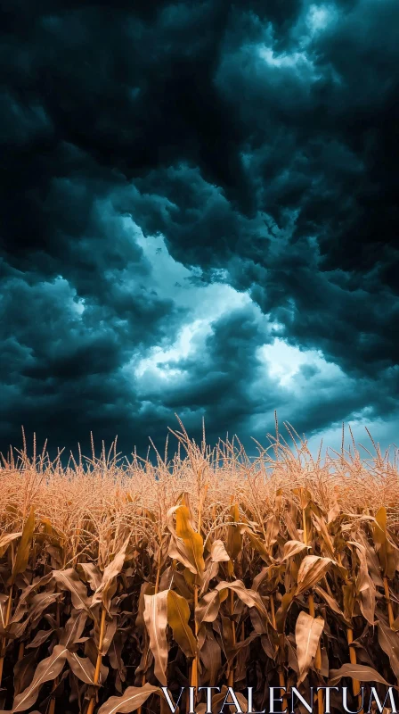 AI ART Dark Skies and Cornfield Landscape