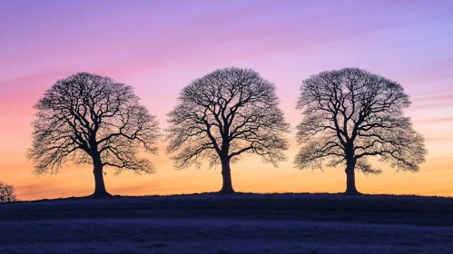 Leafless Trees at Sunset