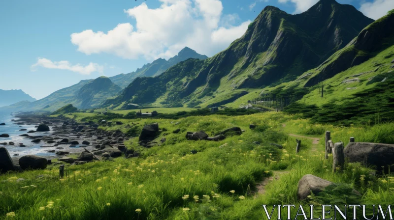 Nature-Inspired Landscape: Grasses and Mountains in Cryengine Style AI Image