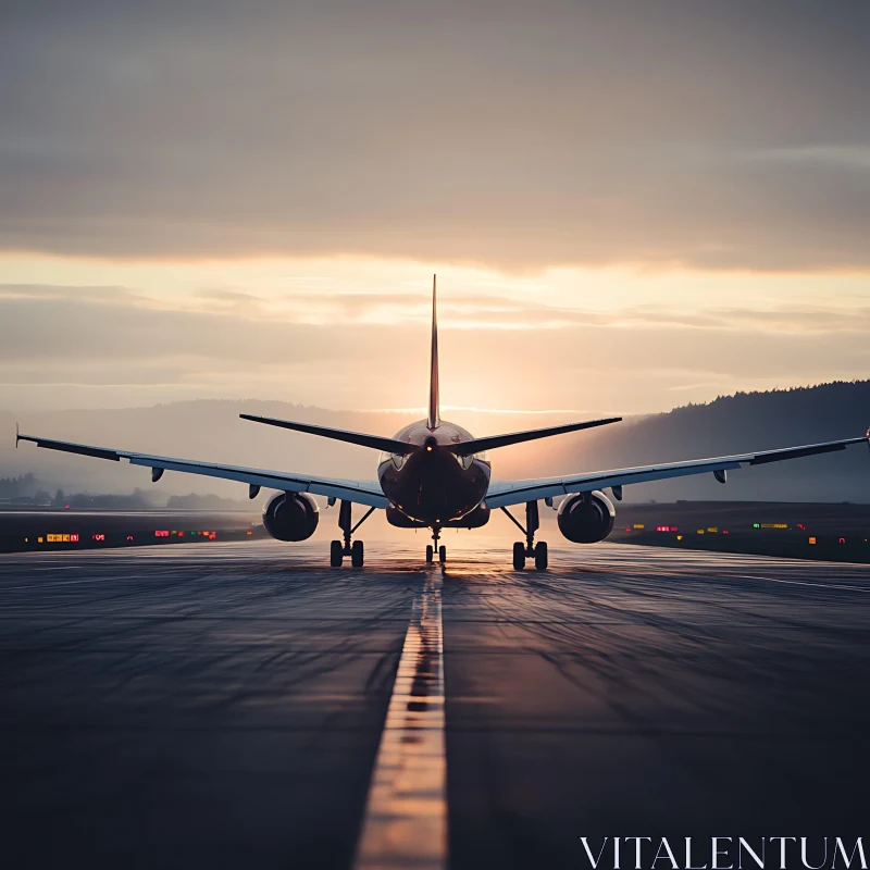 Commercial Aircraft on Runway During Sunset AI Image