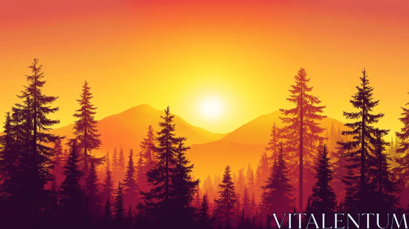 Sunset Serenity in the Forest AI Image