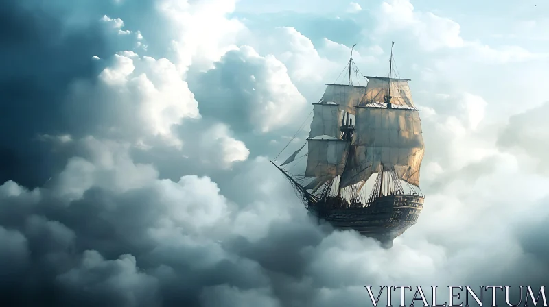 Cloud-Bound Sailing Ship Fantasy AI Image