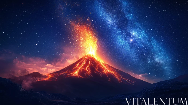 Erupting Volcano Under Milky Way AI Image