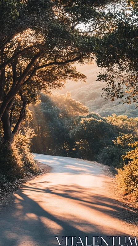 AI ART Winding Path through Sunlit Forest