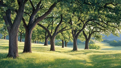 Sunlit Trees in a Tranquil Forest