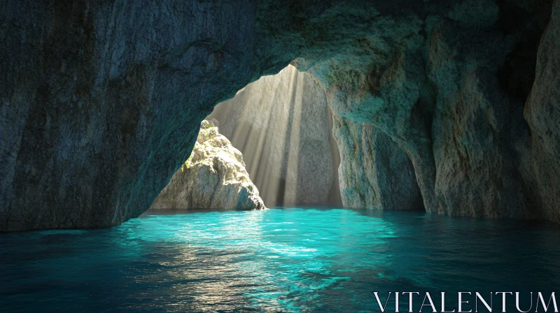 AI ART Sunlit Sea Cave with Turquoise Water