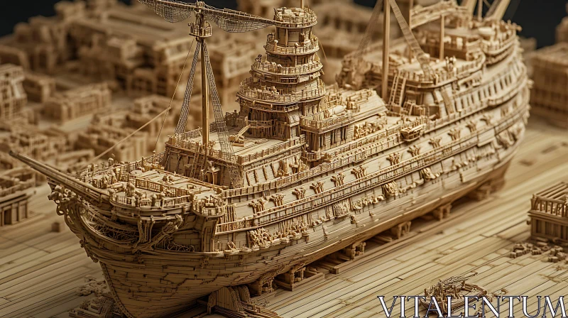 Detailed Maritime Wooden Model Scene AI Image