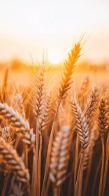 Sunlit Wheat Stalks in a Field