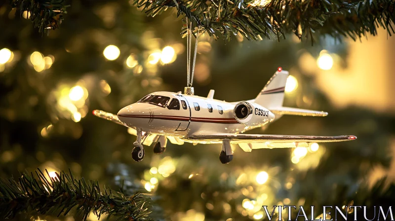 Christmas Tree with Model Airplane Decoration AI Image