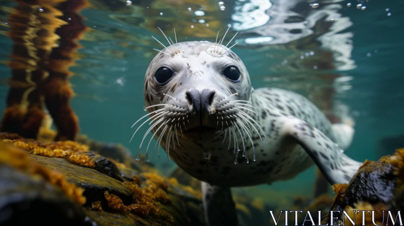 Charming Underwater Seal Portrait with Captivating Gaze AI Image