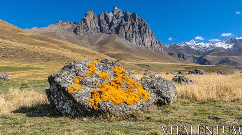 AI ART Dramatic Peaks and Vibrant Moss in Mountainous Terrain