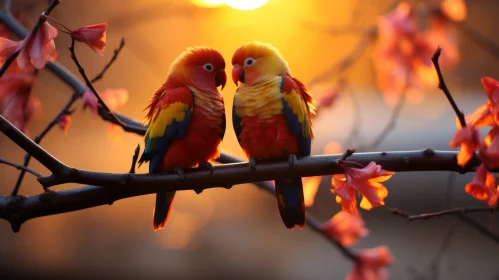 Romantic Emotivity: Colorful Birds in Evening Sunlight