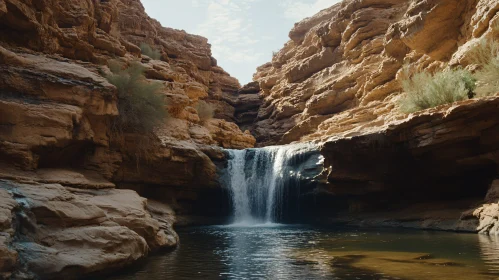 Hidden Oasis in a Rocky Desert Canyon