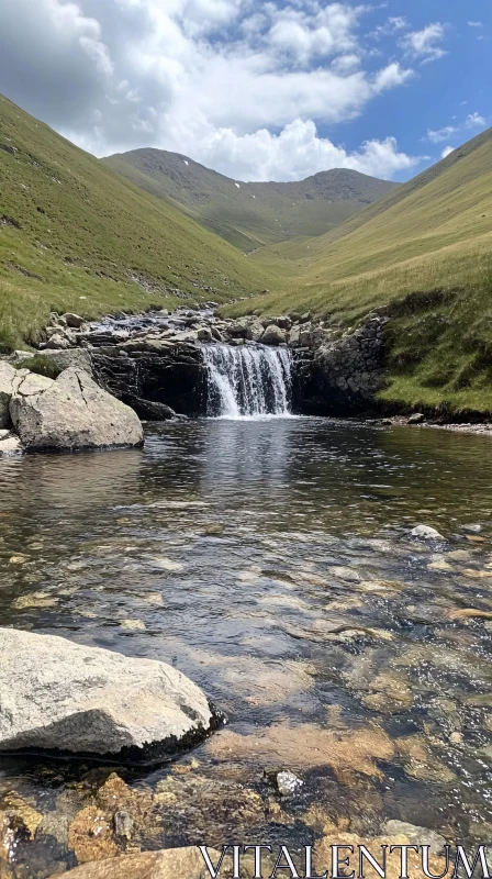 AI ART Tranquil Mountain Waterfall Scene