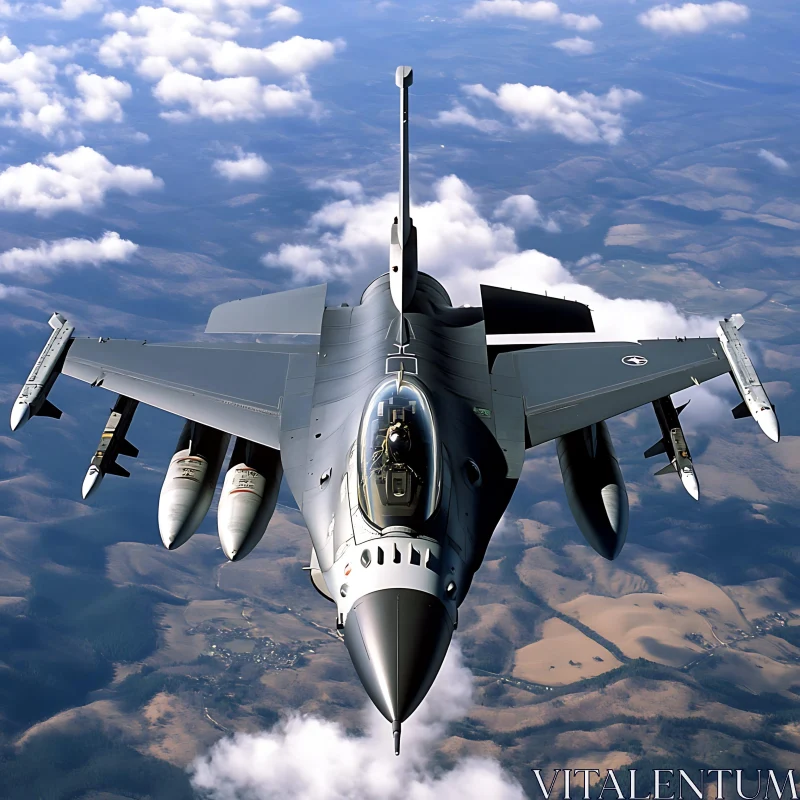 Aerodynamic Military Jet Above the Clouds AI Image